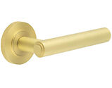 Frelan Hardware Burlington Richmond Door Handles On Knurled Rose, Satin Brass - BUR45KIT239 (sold in pairs)