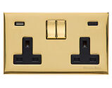 M Marcus Electrical Winchester 2G 13A Socket with USB-A+C, Polished Brass - C-W01.255.PBB-USB