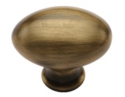 Heritage Brass Oval Design Cabinet Knob (32mm OR 38mm), Antique Brass - C114-AT