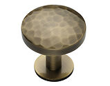 Heritage Brass Round Hammered Design Cabinet Knob With Rose (32mm OR 38mm), Antique Brass - C3876-AT