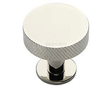 Heritage Brass Disc Knurled Design Cabinet Knob With Rose (32mm OR 38mm), Polished Nickel - C3882-PNF