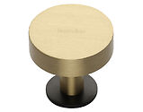 Heritage Brass Disc Cabinet Knob With Base (32mm OR 38mm), Satin Brass Knob With Matt Bronze Rose - C3885-BSB