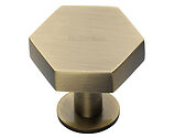Heritage Brass Hexagon Cabinet Knob With Rose (32mm OR 38mm), Antique Brass - C4345-AT