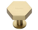 Heritage Brass Hexagon Cabinet Knob With Rose (32mm OR 38mm), Satin Brass - C4345-SB