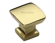 Heritage Brass Plinth Cabinet Knob With Base (25mm x 25mm OR 35mm x 35mm), Polished Brass - C4382-PB