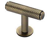 Heritage Brass Knurled T-Bar Cabinet Knob On Rose (45mm x 11mm), Antique Brass - C4416-AT
