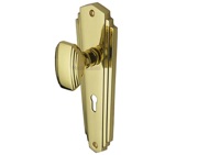Heritage Brass Charlston Art Deco Style Door Knobs On Backplate, Polished Brass - CHA1900-PB (sold in pairs)