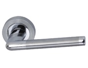 Darcel Fleur Door Handles On Round Rose, Dual Finish Satin Chrome & Polished Chrome - DCFLE-SPC (sold in pairs)
