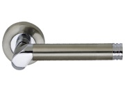 Darcel Odette Door Handles On Round Rose, Dual Finish Satin Nickel & Polished Chrome - DCODE-SNCP (sold in pairs)