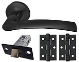 Intelligent Hardware Falcon Latch Pack Including Handles On Round Rose, Latch & Hinges (x2), Matt Black - TDKFALCON65LATCHPACK