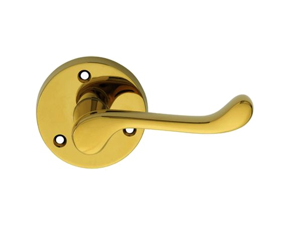 Carlisle Brass Victorian Scroll Traditional Door Handles On Round Rose,  Polished Brass - DL56 (sold in pairs) from Door Handle Company