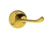 Carlisle Brass Victorian Scroll Traditional Door Handles On Round Rose, Polished Brass - DL56 (sold in pairs)