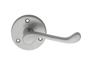 Carlisle Brass Victorian Scroll Traditional Door Handles On Round Rose, Satin Chrome - DL56SC (sold in pairs)