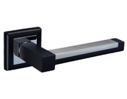 Access Hardware Cube Door Handles On Square Rose, Matt Black With Polished Chrome & Satin Chrome - E6110DBL (sold in pairs)