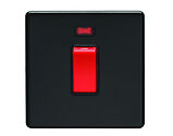 Carlisle Brass Eurolite Concealed 3mm 45 Amp D.P Switch with Neon Indicator, Matt Black With Red Rocker - ECMB45ASWNSB