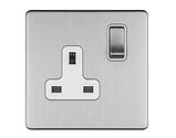 Carlisle Brass Eurolite Concealed 3mm 1 Gang Socket, Satin Stainless Steel With White Trim - ECSS1SOW