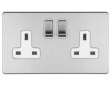 Carlisle Brass Eurolite Concealed 3mm 2 Gang Socket, Satin Stainless Steel With White Trim - ECSS2SOW