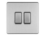 Carlisle Brass Eurolite Concealed 3mm 2 Gang Switch, Satin Stainless Steel With Grey Trim - ECSS2SWG