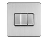 Carlisle Brass Eurolite Concealed 3mm 3 Gang Switch, Satin Stainless Steel With Grey Trim - ECSS3SWG