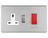 Carlisle Brass Eurolite Concealed 3mm 45 Amp Cooker Switch with Socket, Satin Stainless Steel With White Trim - ECSS45ASWASW