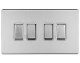 Carlisle Brass Eurolite Concealed 3mm 4 Gang Switch, Satin Stainless Steel With Grey Trim - ECSS4SWG