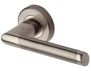 Heritage Brass Ellipse Apollo Finish Satin Chrome With Polished Chrome Edge Door Handles On Round Rose - ELL4242-AP (sold in pairs)