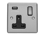 Carlisle Brass Eurolite Enhance Decorative 13 Amp Switched Socket With USB Outlet, Satin Stainless Steel With Black Trim - EN1USBSSB