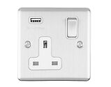 Carlisle Brass Eurolite Enhance Decorative 13 Amp Switched Socket With USB Outlet, Satin Stainless Steel With White Trim - EN1USBSSW