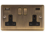 Carlisle Brass Eurolite Enhance Decorative 13 Amp 2 Gang USBC Switched Sockets, Antique Brass With Black Trim - EN2USBCABB