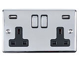 Carlisle Brass Eurolite Enhance Decorative 13 Amp 2 Gang USB Switched Sockets, Polished Chrome With Black Trim - EN2USBPCB