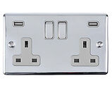 Carlisle Brass Eurolite Enhance Decorative 13 Amp 2 Gang USB Switched Sockets, Polished Chrome With Grey Trim - EN2USBPCG