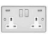 Carlisle Brass Eurolite Enhance Decorative 13 Amp 2 Gang USB Switched Sockets, Satin Stainless Steel With White Trim - EN2USBSSW