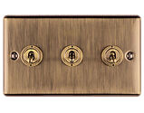 Carlisle Brass Eurolite Enhance Decorative 3 Gang 10 Amp 2 Way Toggle Switch, Antique Brass - ENT3SWABB