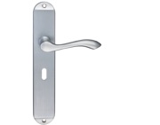 Zoo Hardware Fulton & Bray Arundel Door Handles On Long Backplate, Satin Chrome - FB031SC (sold in pairs)