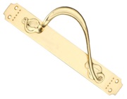 Fulton & Bray Left OR Right Handed Cast Brass Pull Handle With Art Nouveau Backplate, Polished Brass - FB114