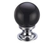 Zoo Hardware Fulton & Bray Black Glass Ball Cupboard Knobs (25mm Or 30mm), Polished Chrome Base - FCH02CPBL