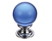 Zoo Hardware Fulton & Bray Blue Glass Ball Cupboard Knobs (25mm Or 30mm), Polished Chrome Base - FCH02CPB