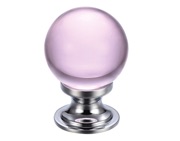 Zoo Hardware Fulton & Bray Pink Glass Ball Cupboard Knobs (25mm Or 30mm), Polished Chrome Base - FCH02CPP