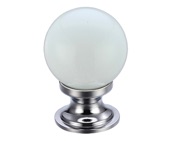 Zoo Hardware Fulton & Bray White Glass Ball Cupboard Knobs (25mm Or 30mm), Polished Chrome Base - FCH02CPWH