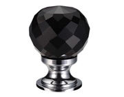 Zoo Hardware Fulton & Bray Black Facetted Glass Ball Cupboard Knobs (25mm Or 30mm), Polished Chrome Base - FCH03CPBL