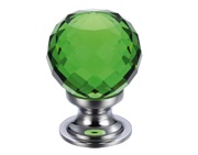 Zoo Hardware Fulton & Bray Green Facetted Glass Ball Cupboard Knobs (25mm Or 30mm), Polished Chrome Base - FCH03CPG