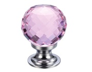 Zoo Hardware Fulton & Bray Pink Facetted Glass Ball Cupboard Knobs (30mm), Polished Chrome Base - FCH03CPP