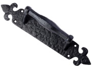 Zoo Hardware Foxcote Foundries Pull Handle On Fleur De Lys Backplate (45mm x 254mm), Black Antique - FF74