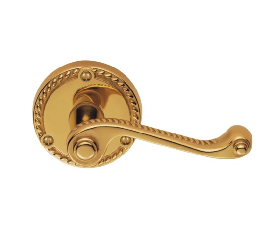 Carlisle Brass Georgian Door Handles On Round Rose, Polished Brass - FG3  (sold in pairs) from Door Handle Company