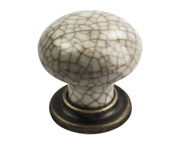 Carlisle Brass Fingertip Mushroom Pattern Porcelain Cupboard Knob, Ivory Crackle With Antique Brass Base - FTD630ABIC