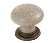 Carlisle Brass Fingertip Mushroom Pattern Porcelain Cupboard Knob, Ivory Crackle With Florentine Bronze Base - FTD630FBIC