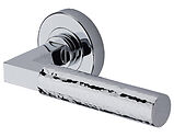 Heritage Brass Hammered Bauhaus Door Handles On Round Rose, Polished Chrome - HAM2259-PC (sold in pairs)