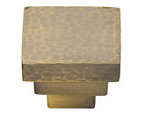 Heritage Brass Square Stepped Hammered Cabinet Knob, Antique Brass - HAM3672 32-AT