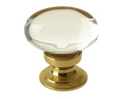 Frelan Hardware Oval Glass Cupboard Door Knob, Polished Brass - JH1161PB
