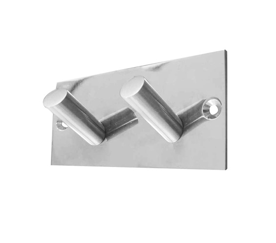 Frelan Hardware Double Robe Hook On Backplate, Polished Stainless